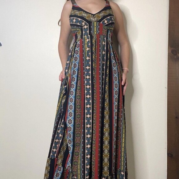Tahari Mixed Pattern Patchwork Boho Long Maxi Dress Summer Size XS - Picture 1 of 15